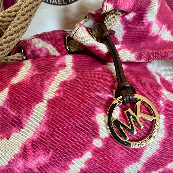 Michael Kors "Marina" Raspberry Tie Dye Canvas Tote Handbag Purse - Picture 2 of 4